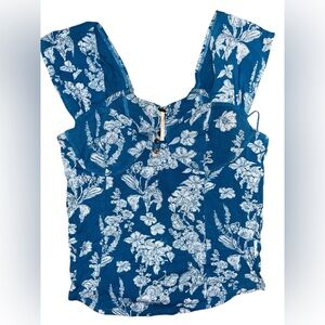 Free People Women's Blue Floral Sweetheart Neck Bustier Vanessa Tank Top
